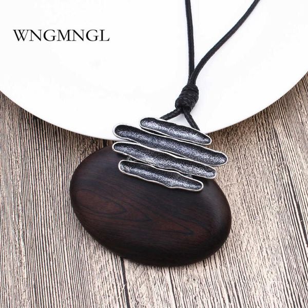 

pendant necklaces wngmngl 2021 arrival oval sandal wood long necklace for women men vintage big fashion jewelry gift, Silver