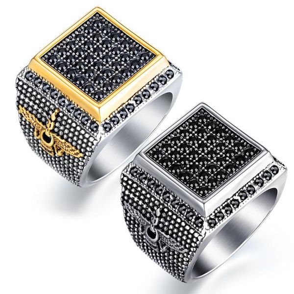 

vintage men's ring persian farvahar farohar zoroastrian wing rings stainless steel cz pahlavi zoroastrianism male jewelry, Golden;silver