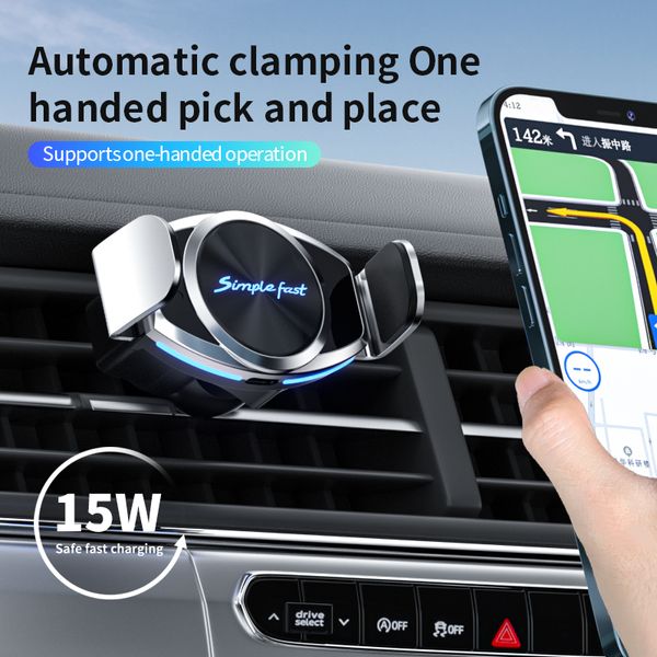 Auto Mobiltelefonhalter Wireless Fast Charging Automatische Induktion Aluminiumlegierung 15W Luftauslassnavigation kompatibel mit iPhone 13 Pro Promax Mini