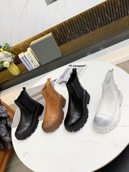

autumn winter martin boots womens soft cowhide elastic belt men designer ankle boot 100% leather lady platform shoe fashion thick soled wome, Black
