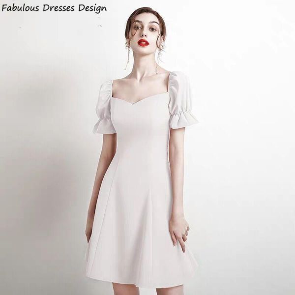 

party dresses white short mini prom sleeve satin a line v-neck backless dress women night vestidos largos de fiesta, White;black