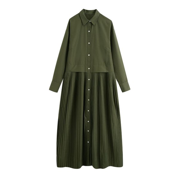 

2021 new women vintage draped casual army green long sleeve ladies elegant straight style midi yqkn, Black;gray