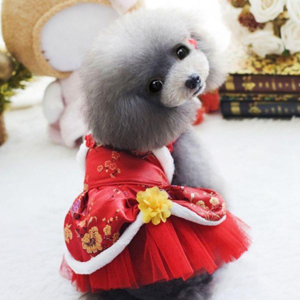 

pet silk princess dress chinese style dog cat clothes new year tang suit tutu skirt dog girl autumn winter warm clothing