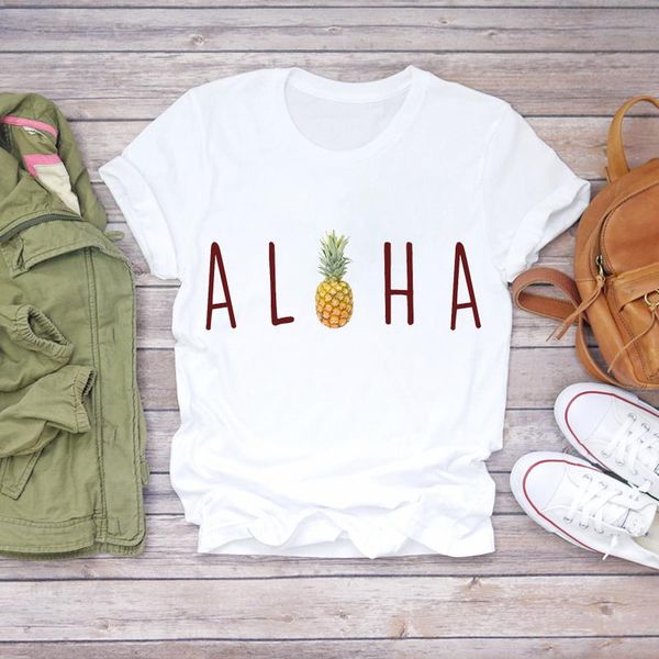 

women's t-shirt 2021 women beach vacation printed womens t-shirts t graphic tee summer pineapple fruit camisas shirt ladies, White