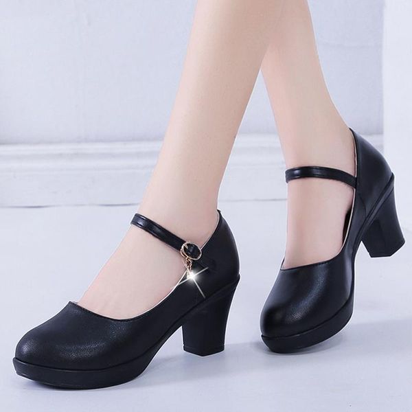 

dress shoes black high heel 6cm office woman platform chunky heels ankle strap pumps women thick bottom non-slip ladies