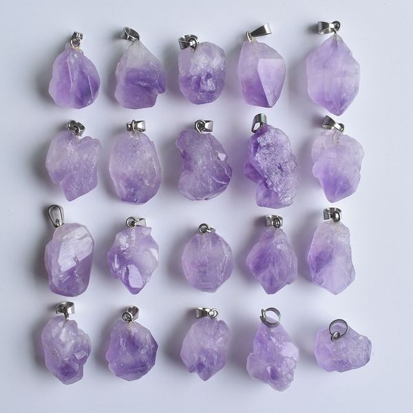 

irregular amethyst pillar natural stone charms chakra healing crystal pendant diy necklace earrings jewelry making, Bronze;silver
