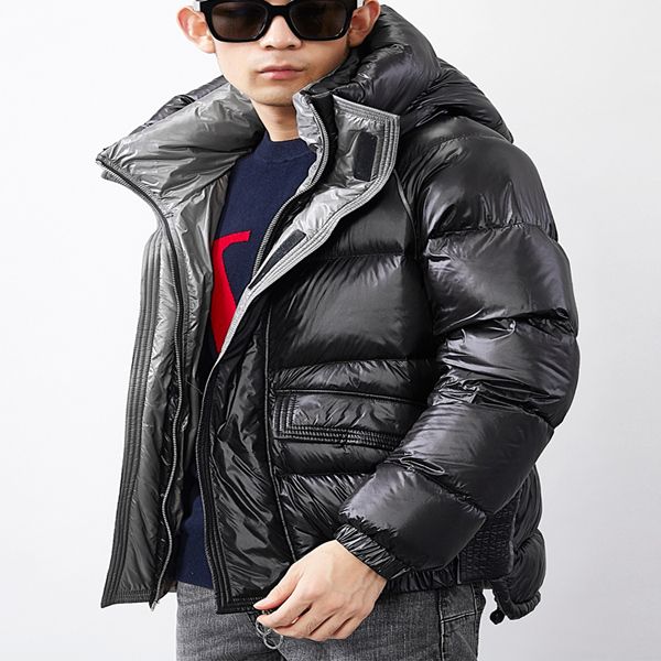 

design coat hooded leatherwinter trench down heavy jacket men's fashion, Black