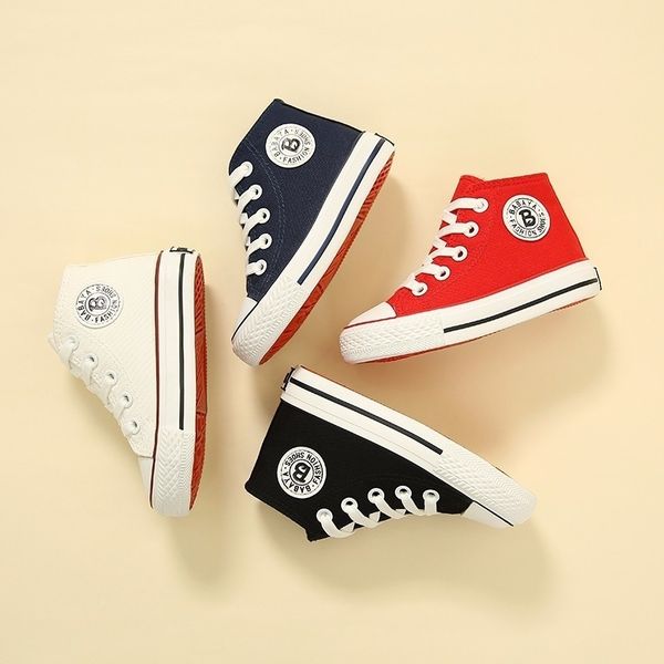 

kids for girl canvas boys sneakers spring autumn girls white high solid fashion children shoes 210308, Black