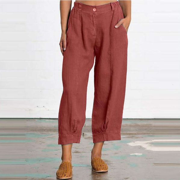 

loose size women's fashion solid color nine point casual pants, Black;white