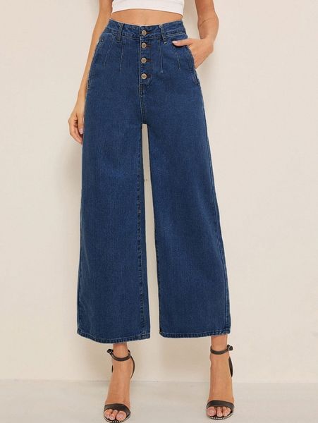 

high waisted wide leg crop jeans k0og#, Blue