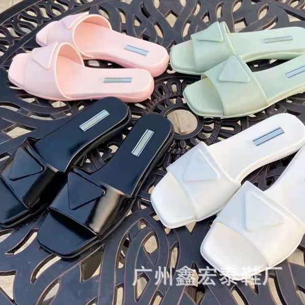 

slippers sandals 2021 new summer triangle open toe wear a sub type beach flat bottom net popular show fashion slipperszly, Black