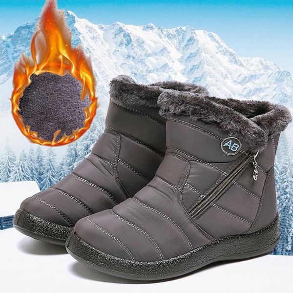 

boots women's fashion winter warm snow side zipper waterproof lazy casual cotton women shoes, Black