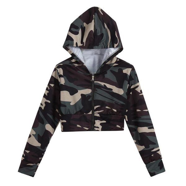 

women's hoodies & sweatshirts camouflage print women long sleeve hooded fashion short lady army style casual female, Black