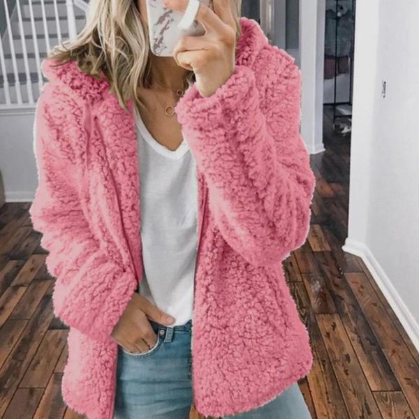 

women's wool & blends winter coat women faux fur jacket thick warm fake fleece ladies fashion fluffy plus size overcoat femme, Black