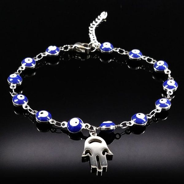

link, chain 2021 silver color stainless steel bracelet women blue hamsa hand evil eye jewelry gift pulseiras femininas b17914, Black