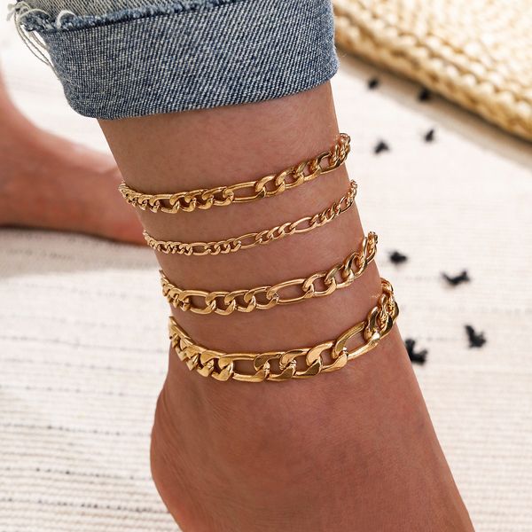 

fashion personality punk multi layer 4-layer gold chain anklet for men and women, Red;blue