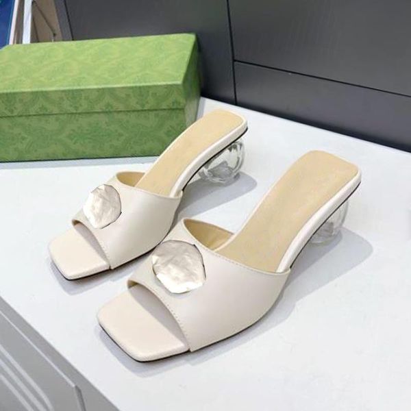 

summer women's sandals beautiful outdoor designer slippers fashionable metal buckle transparent heel leather comfortable office work sh, Black