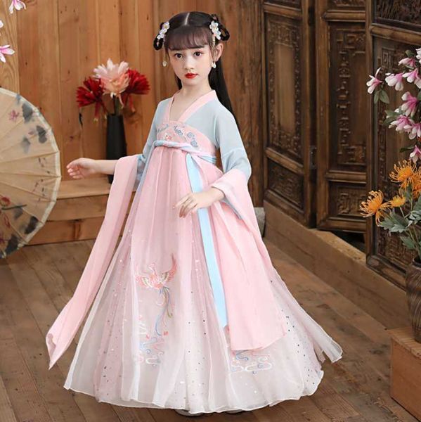

clothing sets chinese traditional dress costumes hanfu for girls ancient retro tang year suit dance cheongsam kimono toddler cloth, White