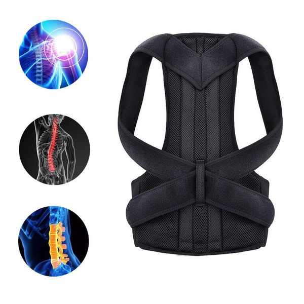 

elbow & knee pads posture corrector back brace clavicle support sslouching and hunching adjustable trainer lumbar therapy, Black;gray