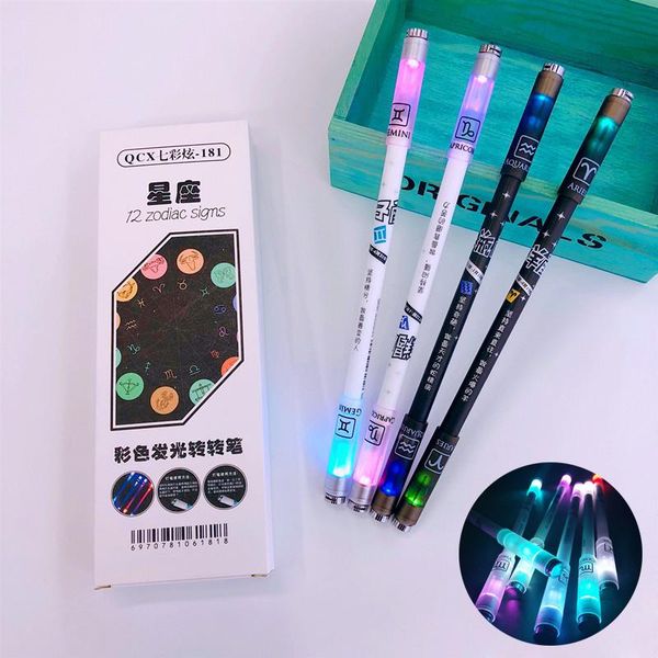 

ballpoint pens beautiful 12 constellation glowing rotary gel pen neutral for school set kawaii writing girls gifts novelty stationery, Blue;orange