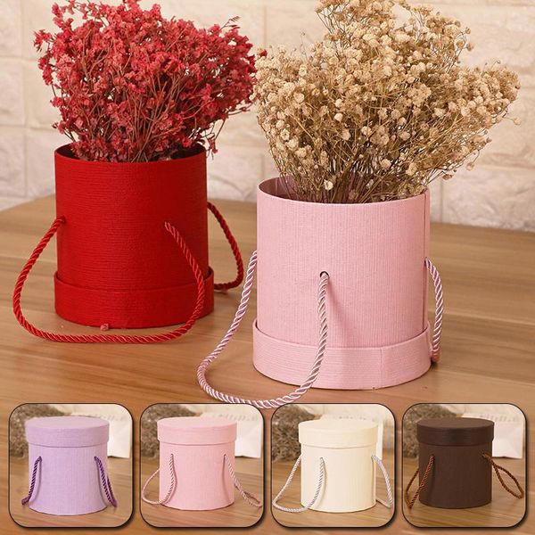 

12.8x12.8cm/14x14cm round flower paper boxes lid hug bucket florist gift packaging box gift candy boxes party wedding supplies