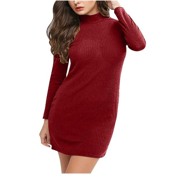 

casual dresses fashion black dress winter warm solid long sleeve sweater tight turtleneck pullover womens clothing elegant, Black;gray