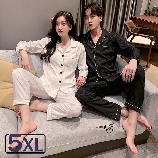 

men's sleepwear plus size 3xl 5xl satin luxury silk pajamas set casual 2 pcs night beautiful pajama couple man woman viscose winter, Black;brown