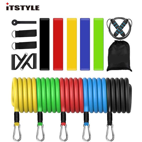 Bandas de resistência 17 em 1 esportes Fitness Yoga Pilates Treinning Tube puxar corda com corda de salto H1026