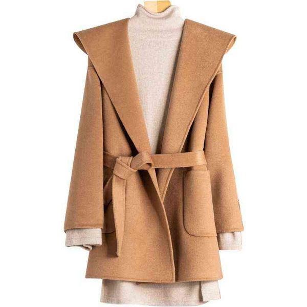

autumn and winter korean version en with thin waist, loose wool , bathrobe, double-sided cashmere coat, Black
