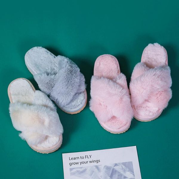 

slippers luxury chic women fluffy quality faux fur ladies fuzzy slides indoor open toe cross band girls platform shoes, Black