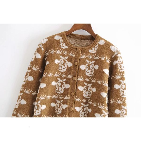 

new 2021 cartoon animal jacquard sweater women short cardigan jacket female jumper pjg8, White;black