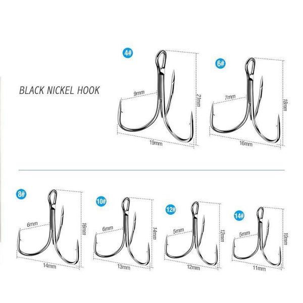 

50pcs/ set treble fishing hooks barbed fishhooks super sharp carp triple hooks sea tackle accessories with 3 claws ha jllhdp