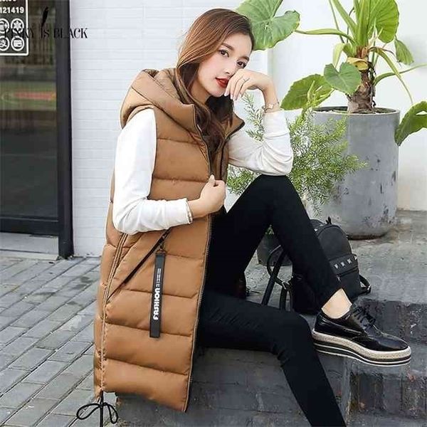 

pinkyisblack autumn winter women waistcoat female sleeveless jacket hooded warm long vest coat colete feminino, Black;white