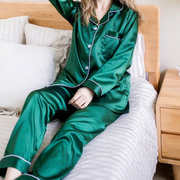 WENYUJH 2 Stück Faux Silk Satin Pyjamas Set Herbst Frauen Nachtwäsche Langarm Kurzarm Nachthemd Weibliche Damen Pyjamas X0526