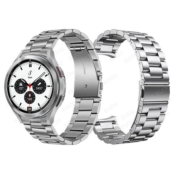 

watch bands classic business metal stainless steel strap for samsung galaxy 4 46mm 42mm/watch4 44mm 40mm no gaps band bracelet, Black;brown