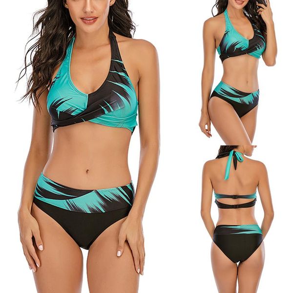 

women's swimwear cross brazilian bikinis women printed wimsuit push up bikini set halter beach bathing suits swim wear, White;black