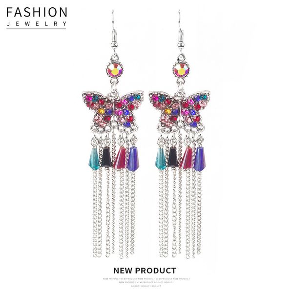 

fashion diamond butterfly chain tassel earrings bohemian style earrings, Silver