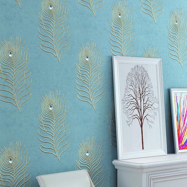 

wallpapers bacaz peacock feather luxury diamond silk embroidery wallpaper roll for living room 3d crystal wall paper covering