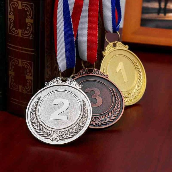 

3pcs metal award medals sports medals academics any competition with neck ribbon gold silver bronze style