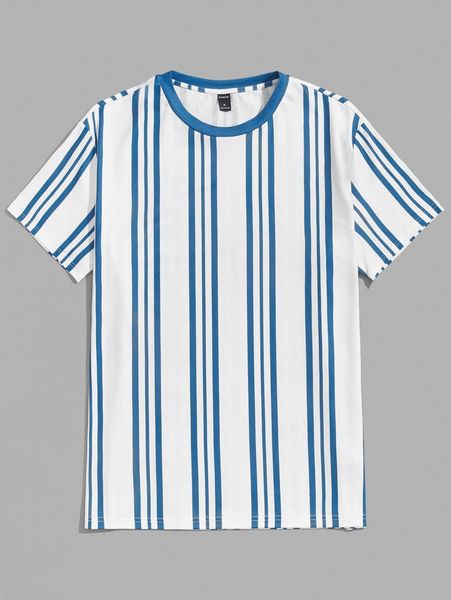 

men striped print round neck tee n6bq#, White;black