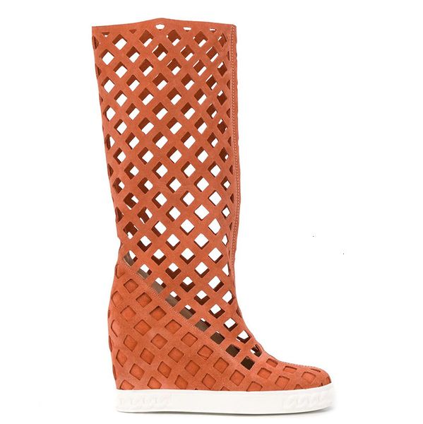 

summer boots women's suede boots, with holes in them, crescent height, heels e91h, Black