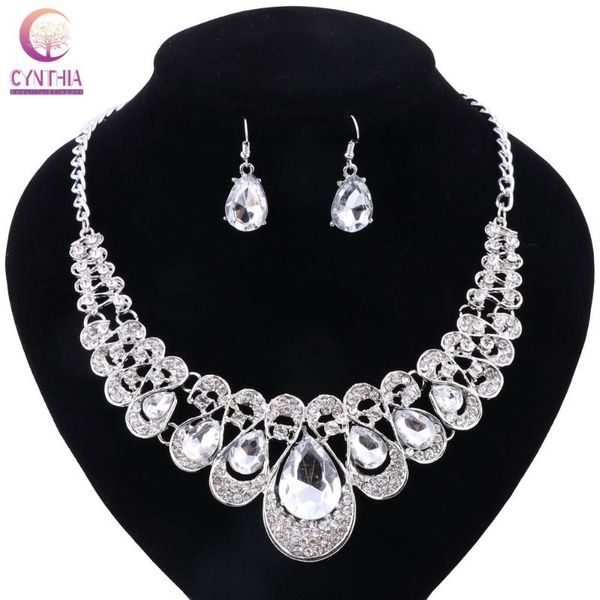 

earrings & necklace woman silver color crystal wedding beads fashion jewelry sets gift