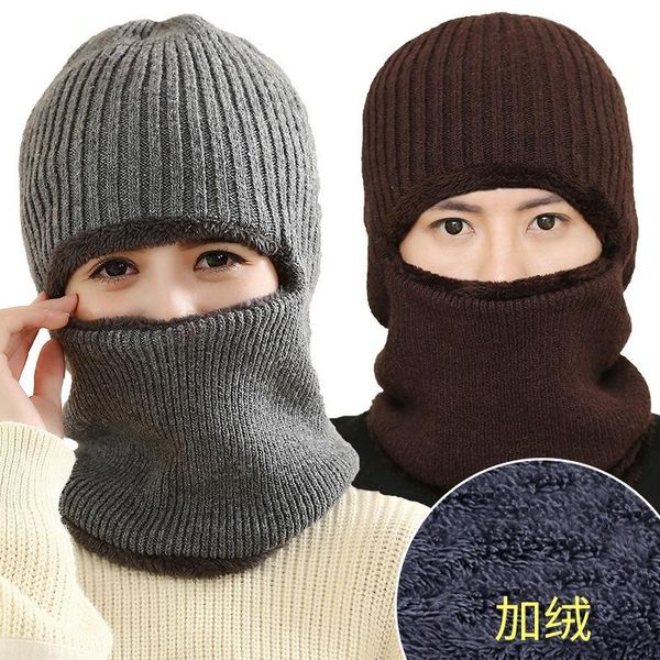 

hats, scarves & gloves sets neck warmer knit cap scarf two-piece winter hats for men fur beanie fleece hat balaclava with neckwarmer, Blue;gray
