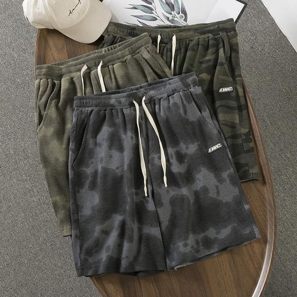

men's shorts 2021 mens camouflage elastic waist loose five-point pants lace up fashion trendy cotton breathable summer, White;black