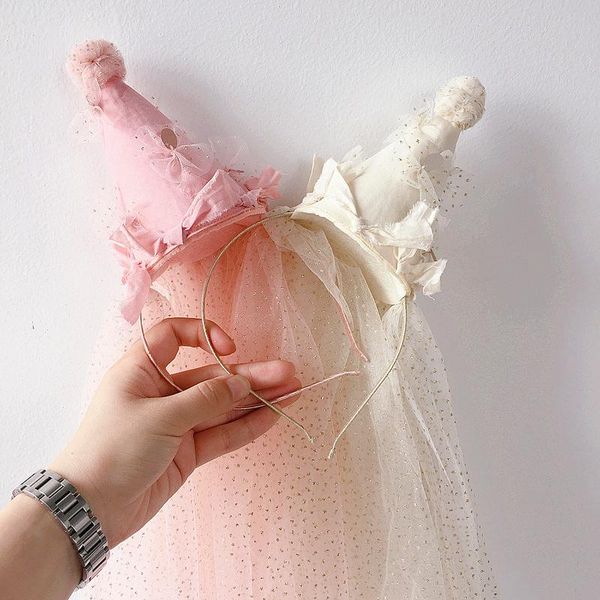 

children's party birthday hat headband girl head buckle, Slivery;white