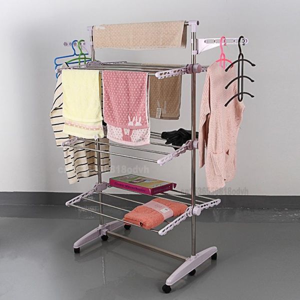 

hangers & racks 6-layer foldable drying rack stainless steel movable floor washing hanging for towels and clothes