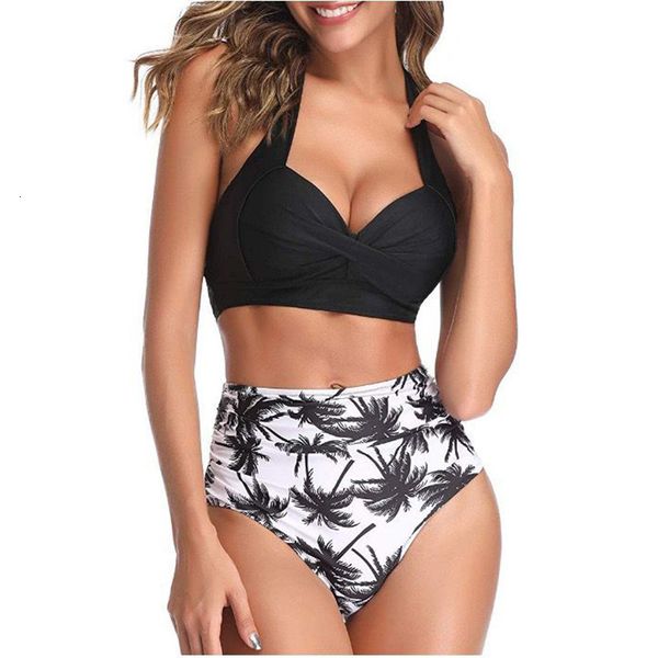 

gathered swimsuit women's new 2020 high waist bikini, White;black