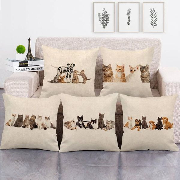 

cushion/decorative pillow 45cm*45cm dogs and cats good friends design high quantity cushion cover linen/cotton sofa decorative case