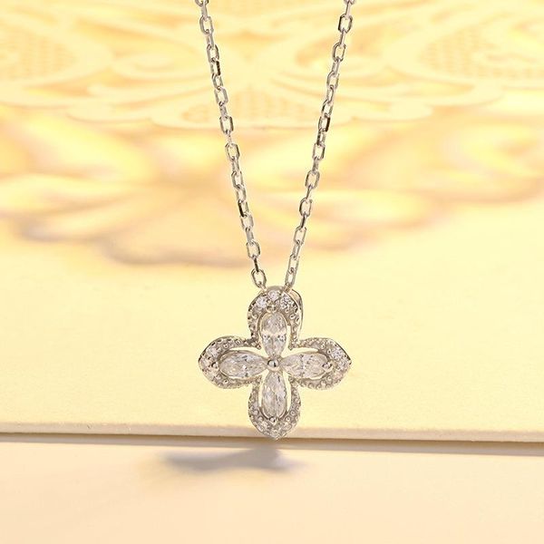 

chains s925 sterling silver jewelry lucky four-leaf clover necklace mori temperament fashion full diamond clavicle chain