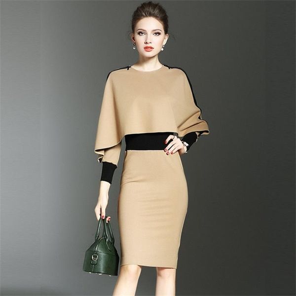 

casual dresses autumn and winter women's ladies temperament elegant slim package hip long sleeve shawl fashion receive waist dress al76, Black;gray